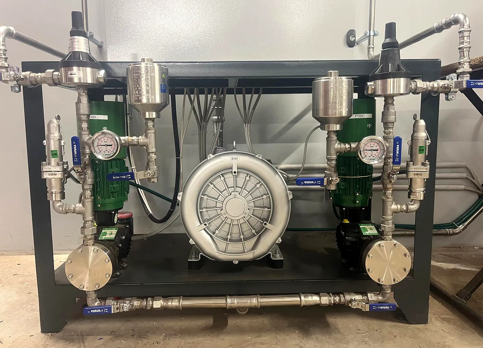 Skid di dosaggio SNCR Ecotherm con due pompe dosatrici e soffiante di raffreddamento lance – caldaia a biomassa da 2,5 MW, Francia