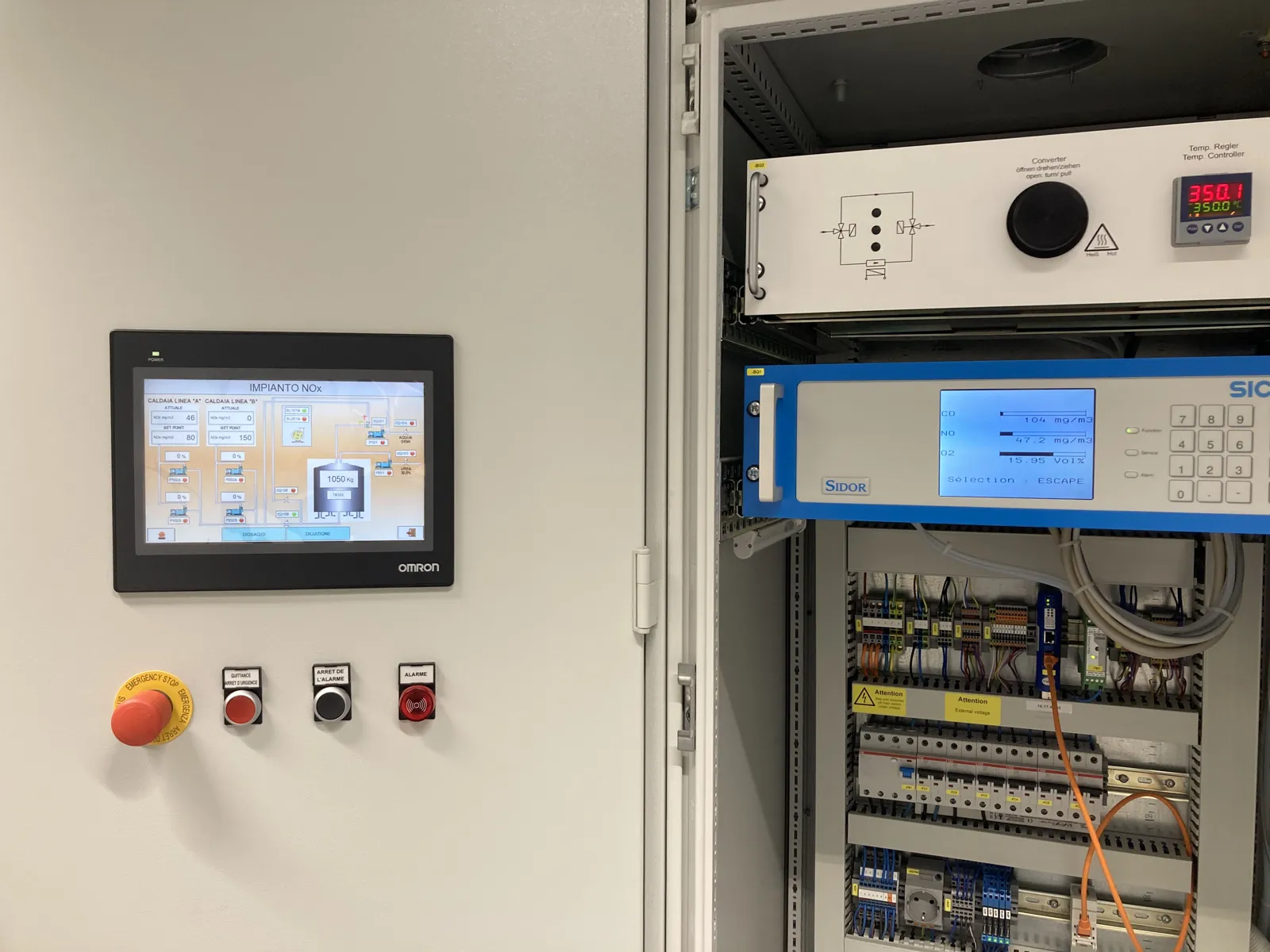 SNCR PLC control panel with operator panel and stack NOx analyser – Switzerland
